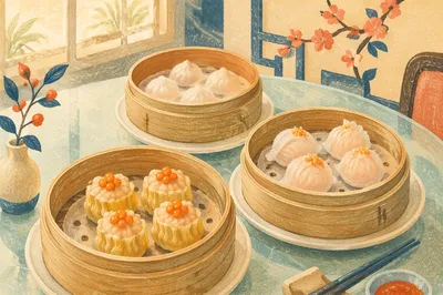 Dim Sum in Bamboo Steamer Baskets