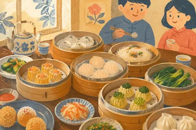 Abundant Dim Sum Bamboo Steamer Spread