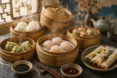 Dim Sum Variety in Bamboo Steamers