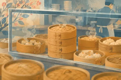 Variety of Bamboo Dim Sum Steamers
