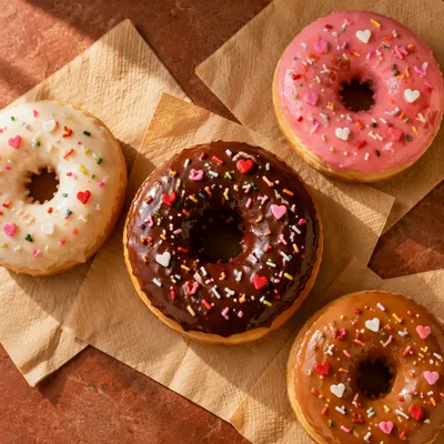 Colorful Glazed Donuts on Kraft Napkins