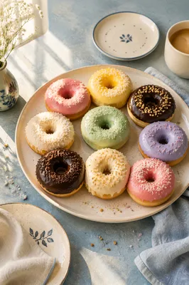 Colorful Glazed Donut Flat Lay Brunch