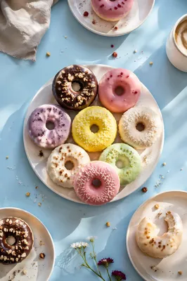 Colorful Donut Assortment Flat Lay Brunch Scene
