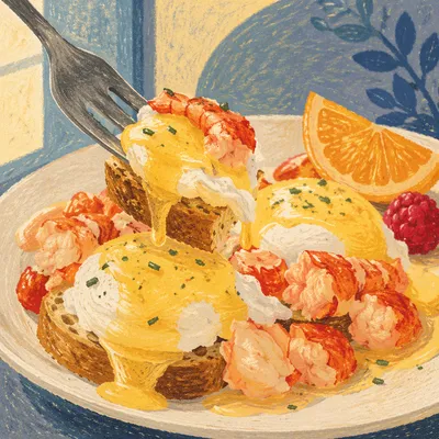 Lobster Eggs Benedict with Golden Hollandaise