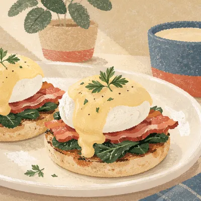 Elegant Eggs Benedict Brunch Plate Close-Up