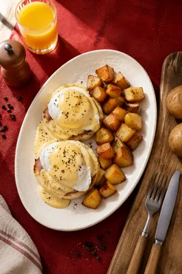 Overhead Eggs Benedict Brunch Plate