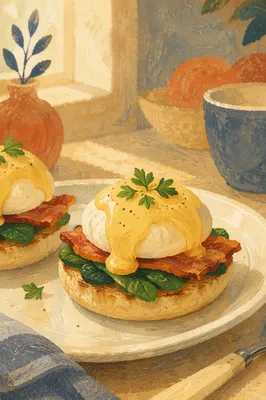 Elegant Eggs Benedict Brunch Plate Close-Up