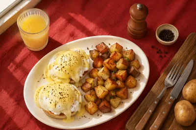 Overhead Eggs Benedict Brunch Plate