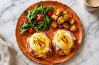 Overhead Eggs Benedict Brunch Plate