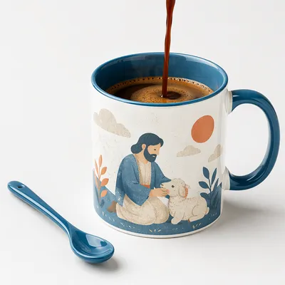 Espresso Pour Into Blue White Ceramic Cup