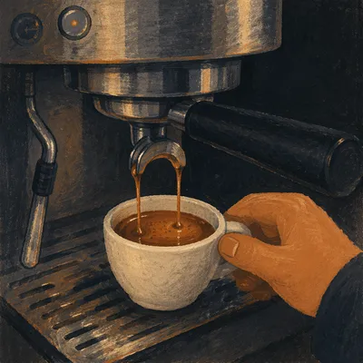 Espresso Pour Into White Ceramic Cup