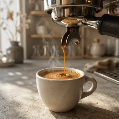 Morning Espresso Pour Into White Cup