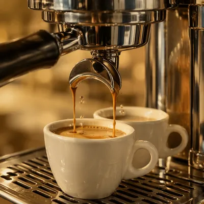 Fresh Espresso Pour Into White Cup