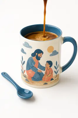 Espresso Pour Into White Blue Mug