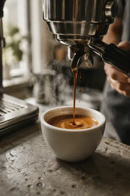 Fresh Espresso Pour Into White Cup