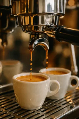 Fresh Espresso Pour into White Cup