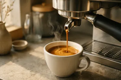 Morning Espresso Pour into White Cup