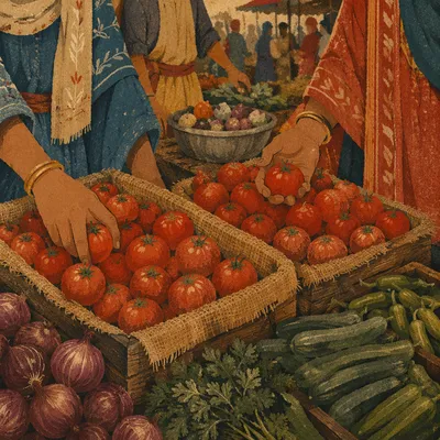 Overhead Farmers Market Fresh Vegetable Display