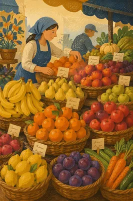 Overhead Farmer Market Fruit and Vegetable Display