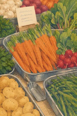 Overhead Farmers Market Fresh Vegetable Display