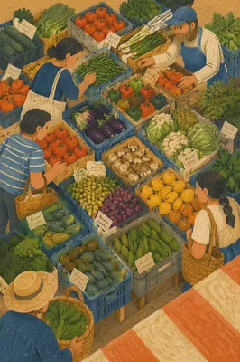 Overhead Farmers Market Vegetable Stall Display