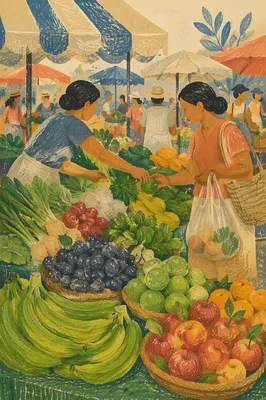 Overhead Farmers Market Fresh Produce Display