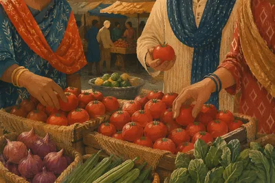 Overhead Farmers Market Fresh Vegetable Display