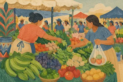 Overhead Farmers Market Produce Display