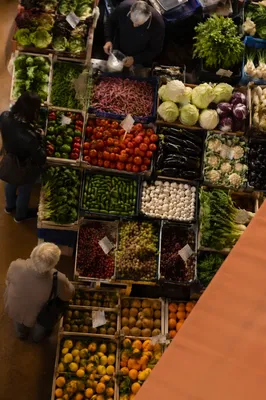 Overhead Farmers Market Vegetable Stall Display
