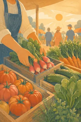 Organic Produce in Wooden Market Crates