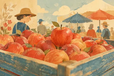 Organic Apples in Rustic Farmers Market Crate