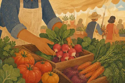 Early Morning Organic Farmers Market Stall