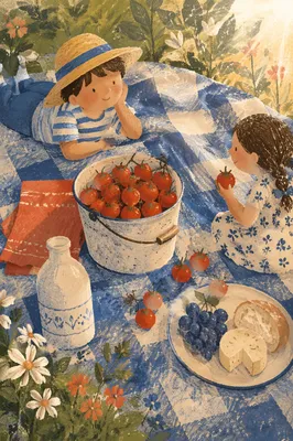 Sunny Picnic Spread on Checkered Blanket