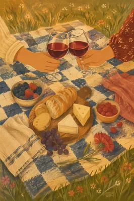 Romantic Picnic Toast on Checkered Blanket