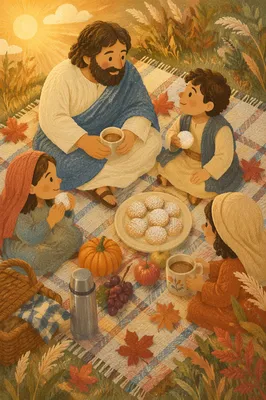Cozy Autumn Picnic on Checkered Blanket