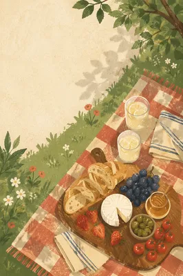 Summer Picnic Flat Lay on Checkered Blanket