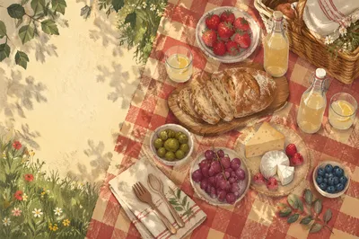 Sunny Picnic Flat Lay on Checkered Blanket