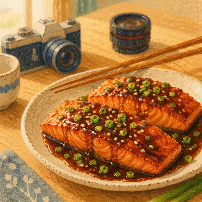Glazed Salmon Food Photography Tabletop Setup
