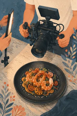Overhead Seafood Plating Photography Setup