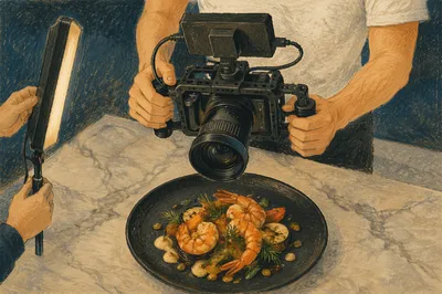 Overhead Seafood Plating Photography Setup