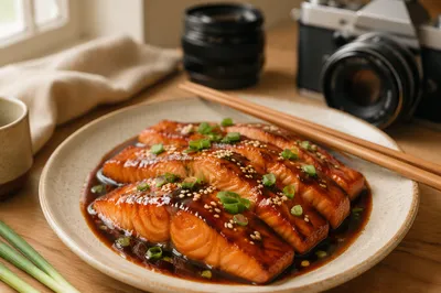 Glazed Salmon Food Photography Tabletop Setup