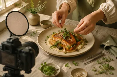 Cozy Food Photography Setup with Plated Dish