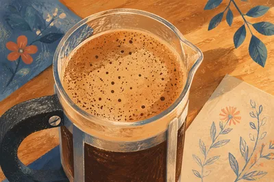 Morning French Press Coffee in Sunlit Kitchen