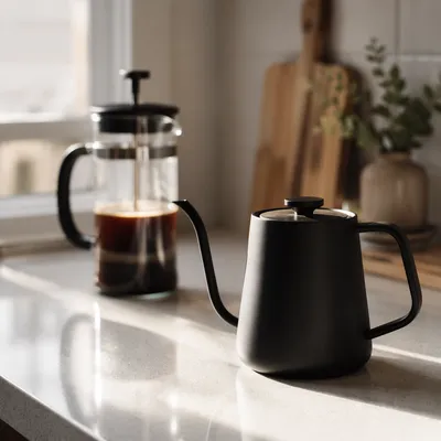 Morning French Press Coffee in Sunlit Kitchen