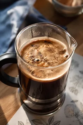 Morning French Press Coffee in Sunlit Kitchen