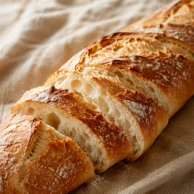 Rustic French Baguette on Linen Cloth