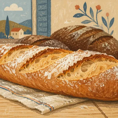 Fresh French Baguettes on Linen Cloth
