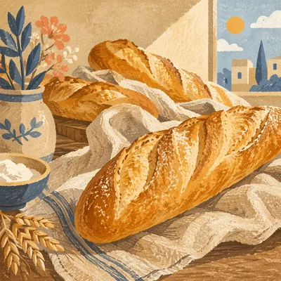 Fresh French Baguettes on Rustic Linen