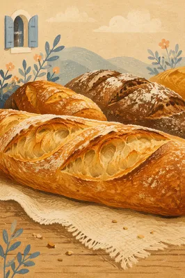 Fresh French Baguettes on Linen Cloth