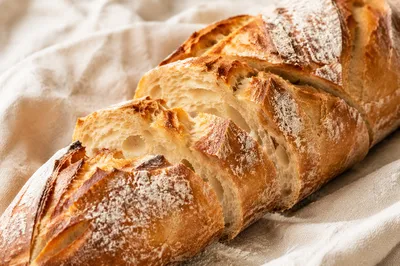 Rustic French Baguette on Linen Cloth